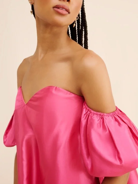 Anthropologie if by sea pink Off The Shoulder barbiecore Dress 38218 - Picture 3 of 12